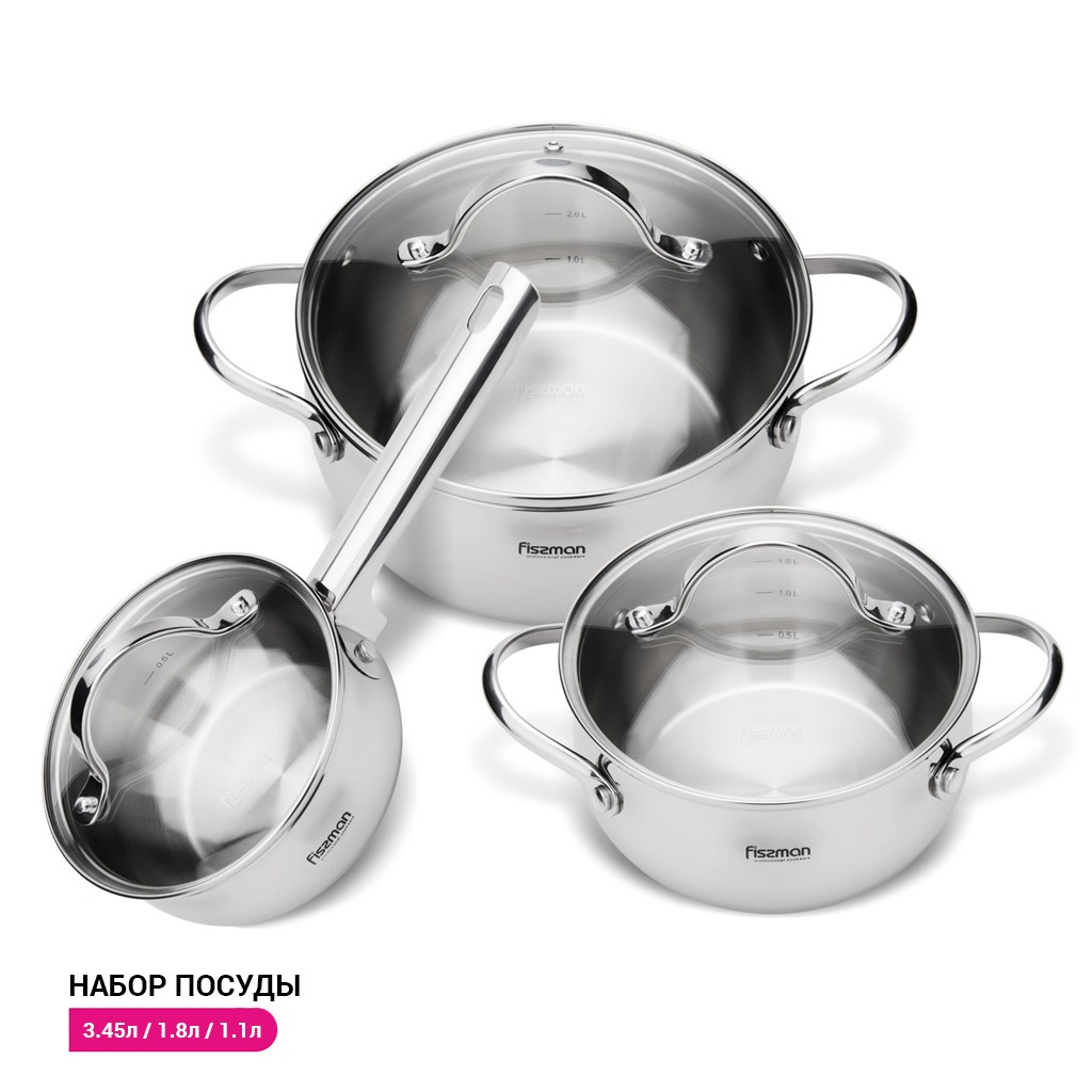 Набір посуду Fissman MARTINEZ 6 предметів зі скляними кришками (5829)