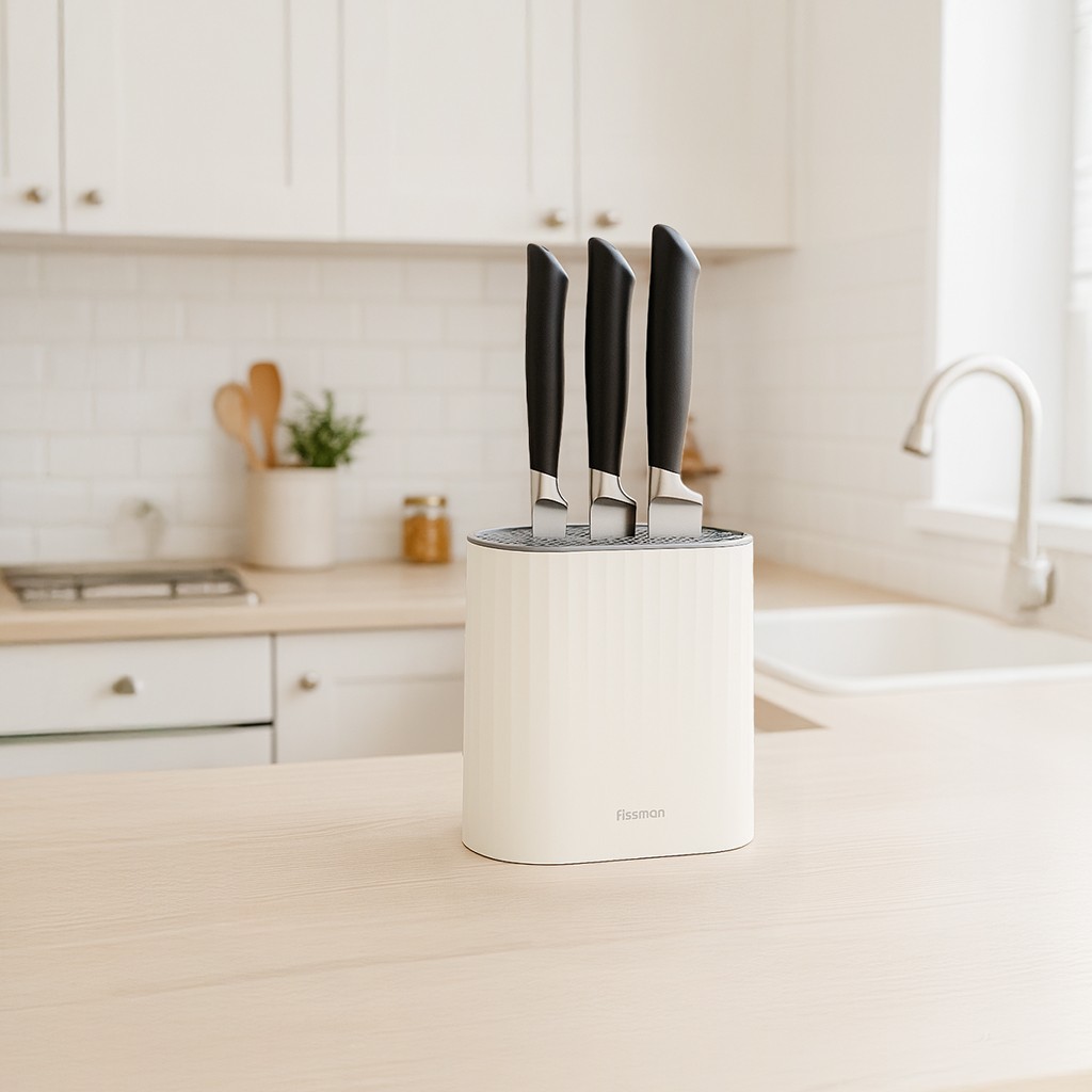 Підставка для кухонних ножів Fissman 23x7,8x22,6 см овальная, колір бежевий пластик (12887)