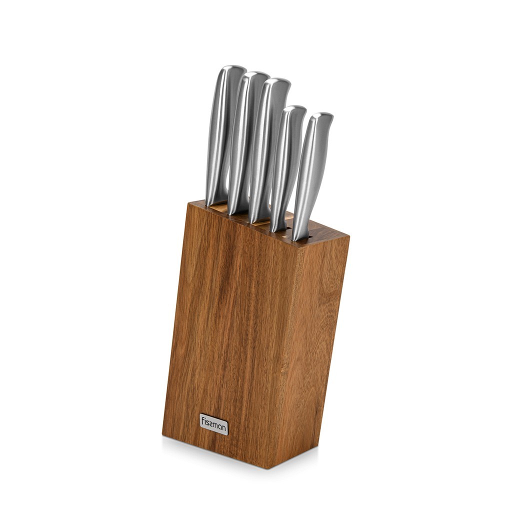 Набір ножів Fissman 6 придметів NAGATOMI в дерев`яній підставці X30Cr13 сталь (2715)