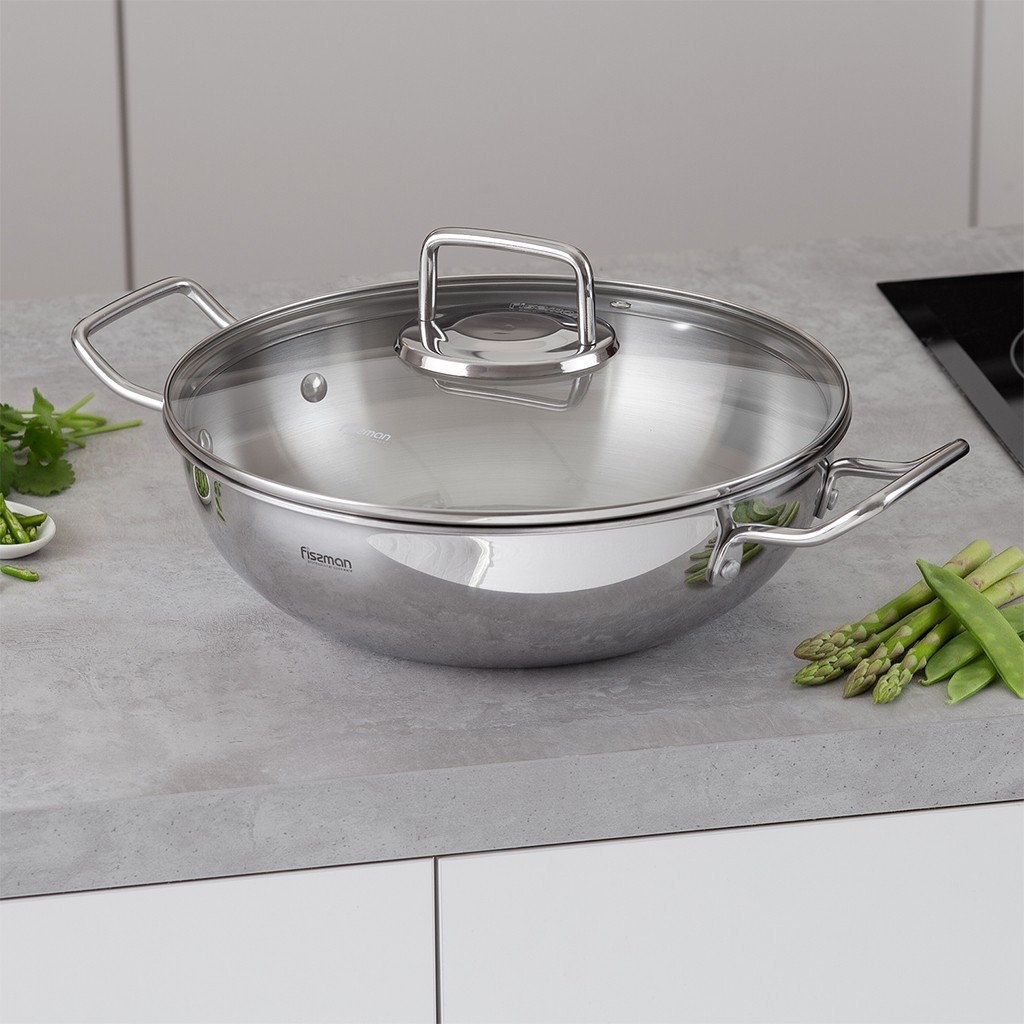 Сковорода Fissman 28x8 см 3,5 л. со стеклянной крышкой нержавеющая сталь (15358)