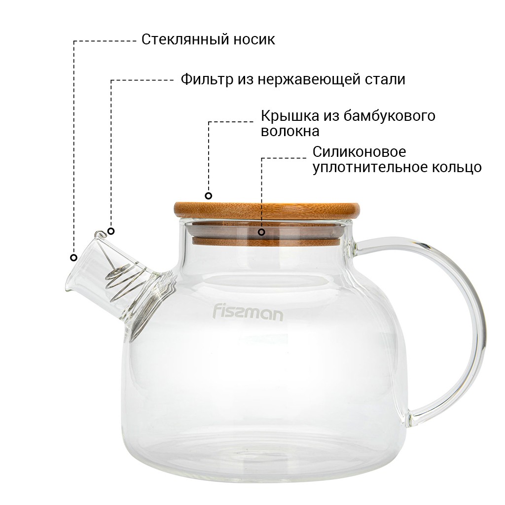 Заварочный чайник Fissman 800 мл со стальным фильтром (6536)