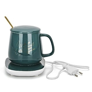 Кружка Fissman 350 мл с подогревателем 12 вт, цвет зеленый керамика (6100)