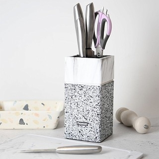 Подставка для кухонных ножей и ножниц Fissman 11x11x23см цвет МАРМОР пластик (12875)