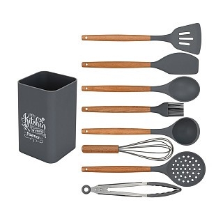 Набір кухонних інструментів Fissman 9 предметів FLORENTIN с буковими ручками силікон (17293)
