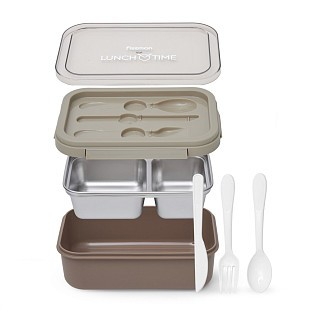 Ланч-бокс Fissman с двумя отделениями 20,5х13,5х7,5 см 800 мл, цвет коричневый нержавеющая сталь (16757)