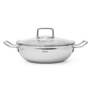 Сковорідка-вок Fissman 28x8 см 3,5 л. зі скляною кришкою нержавіюча сталь (15358)