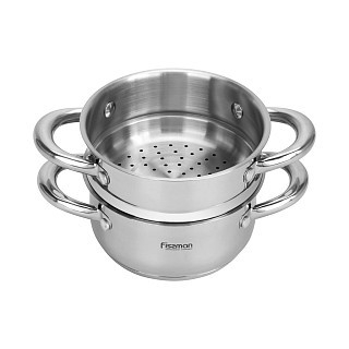 Кастрюля Fissman GULLIVER 14x7 см 1,1л со вставкой-пароваркой 14x6,5см и стеклянной крышкой нержавеющая сталь (5428)
