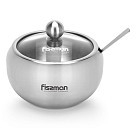 Цукорниця 350 мл Fissman зі скляною кришкою і ложкою нержавіюча сталь (5872)