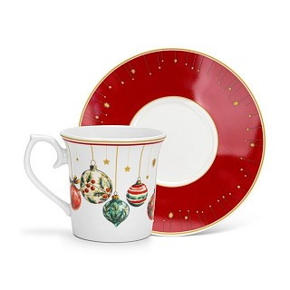 Набор из 2-х кружек Fissman CHRISTMAS BALLS 90 мл с блюдцами фарфора (16086)