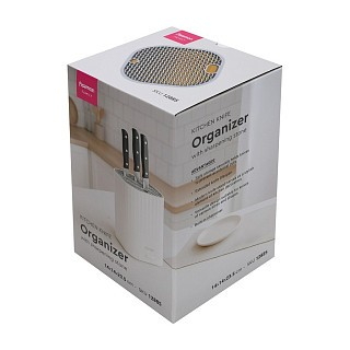 Підставка для кухонних ножів Fissman 14x14x23,5 см квадратна з точилом, колір бежевий пластик (12885)