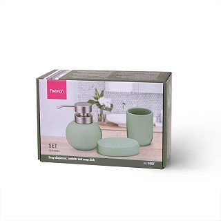 Дозатор жидкого мыла Fissman 300 мл, стакан 290 мл и мыльница в наборе (9507) Дозатор жидкого мыла Fissman 300 мл, стакан 290 мл и мыльница в наборе (9507)