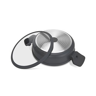 Сотейник Fissman 28x8 см / 4,3 л TITANIUM PRO зі скляною кришкою литий алюміній з антипригарним покриттям (14586)