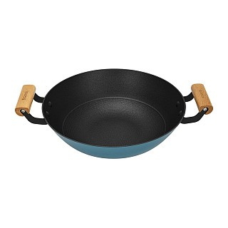 Вок Fissman SEAGREEN 30x10,5 см 5л с деревянной ручкой облегченный эмалированный чугун (4011)