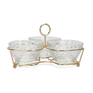 Мінажниця Fissman 22x22x13 см на металевій підставці 3 секції по 280 мл скло (16394)