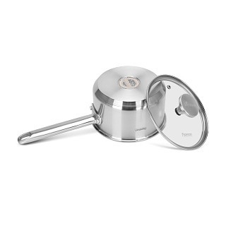 Ківш Fissman MASTER CHEF 16x9 см / 1,6 л зі скляною кришкою нержавіюча сталь (15094)