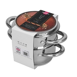 Каструля Fissman GULLIVER 14x7 см 1,1 л зі вставкою-пароваркою 14x6,5 см та скляною кришкою нержавіюча сталь (5428)