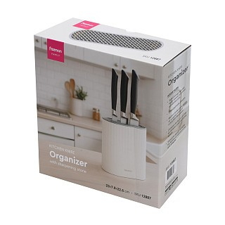 Підставка для кухонних ножів Fissman 23x7,8x22,6 см овальная, колір бежевий пластик (12887)