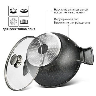 Каструля Fissman GRANDE 32x15 см / 9,3 л зі скляною кришкою алюміній з антипригарним покриттям (14322)