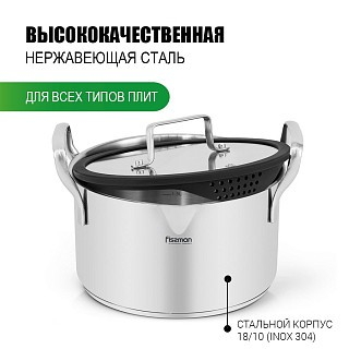 Кастрюля Fissman FABIA 18x10,5 см 2,5 л со стеклянной крышкой нержавеющая сталь (5265)