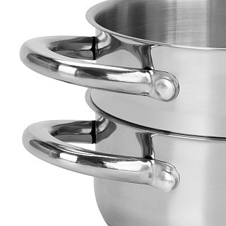 Кастрюля Fissman GULLIVER 14x7 см 1,1л со вставкой-пароваркой 14x6,5см и стеклянной крышкой нержавеющая сталь (5428)