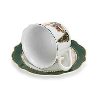 Набор из 2-х кружек Fissman 250 мл CHRISTMAS EVE с блюдцами фарфора (13760)