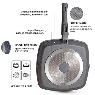 Квадратна сковорідка-гриль Fissman GREY STONE 28x4,3 см (4978) Квадратна сковорідка-гриль Fissman GREY STONE 28x4,3 см (4978)