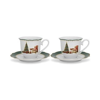 Набір з 2-х кухлів Fissman 250 мл CHRISTMAS EVE з блюдцями порцеляна (13760)