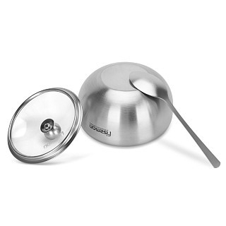 Сахарница 350 мл Fissman со стеклянной крышкой и ложкой нержавеющая сталь (5872)