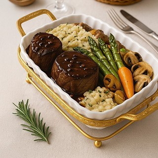 Блюдо сервірувальне Fissman 35,7x19,3х6,8 см на сталевій підставці порцеляна (16124)