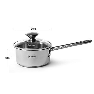 Ковш Fissman BAMBINO нержавеющая сталь 600 мл со стеклянной крышкой (5270)