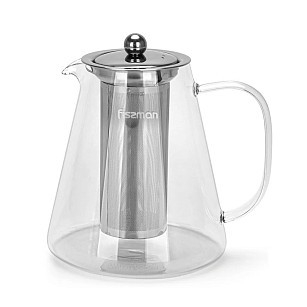 Заварочный чайник Fissman 1300 мл со стальным фильтром жаростойкое стекло (6480)
