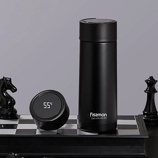Термос Fissman 390 мл колір чорний нержавіюча сталь (9866)