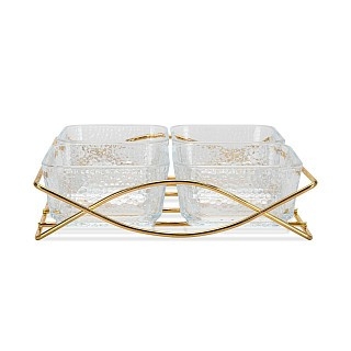 Минажница Fissman 22x21x5,3 см на металлической подставке 4 секции по 280 мл стекло (16393)