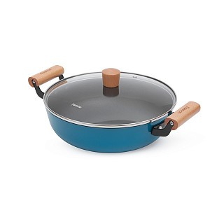 Сотейник Fissman SEAGREEN 28x8 см / 4 л зі скляною кришкою емальований чавун з антипр. покр. (4023)