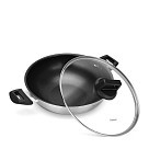 Cковорідка Fissman вок STEEL PRO 28x8,5 см / 3,54 л зі скляною кришкою (5459)