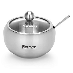 Сахарница 350 мл Fissman со стеклянной крышкой и ложкой нержавеющая сталь (5872)