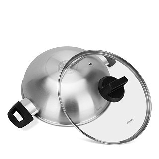 Cковородка Fissman вок STEEL PRO 28x8,5 см/3,54 л со стеклянной крышкой (5459)