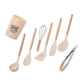 Набір кухонних інструментів Fissman FELAN придметів с буковими ручками силікон  (17294)