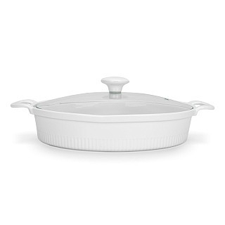 Овальная форма для запекания Fissman 28х22,5х 6,5см / 1,6л. со стеклянной крышкой фарфор (14158)