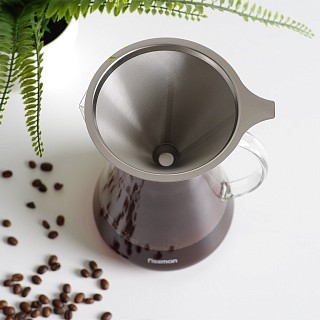 Кавник Fissman POUR OVER 900 мл. зі сталевим фільтром жаростійке скло (9083) Кавник Fissman POUR OVER 900 мл. зі сталевим фільтром жаростійке скло (9083)