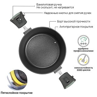 Каструля Fissman BRILLIANT 28x13,5 см / 7,1л зі знімними ручками (14383) Каструля Fissman BRILLIANT 28x13,5 см / 7,1л зі знімними ручками (14383)