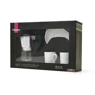 Гейзерная кофеварка Fissman на 2 порции / 120 мл с 2 чашками и 2 блюдцами алюминий (3324) Гейзерная кофеварка Fissman на 2 порции / 120 мл с 2 чашками и 2 блюдцами алюминий (3324)