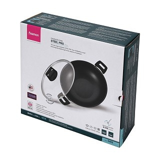 Cковородка Fissman вок STEEL PRO 28x8,5 см/3,54 л со стеклянной крышкой (5459)