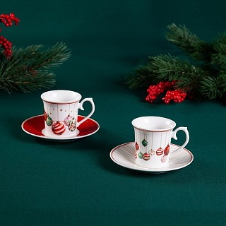 Набор из 2-х кружек Fissman CHRISTMAS BALLS 90 мл с блюдцами фарфора (16086)