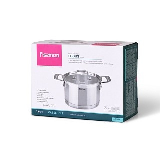 Каструля Fissman FOBUS 16x9 см /1,6 л  із скляною кришкою (5381) Каструля Fissman FOBUS 16x9 см /1,6 л  із скляною кришкою (5381)