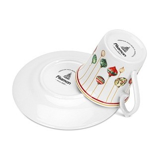 Набор из 2-х кружек Fissman CHRISTMAS BALLS 90 мл с блюдцами фарфора (16086)