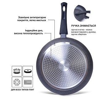 Сковорідка зі знімною ручкою Fissman COSMIC BLACK 24x4,9 см індукційна (4367)