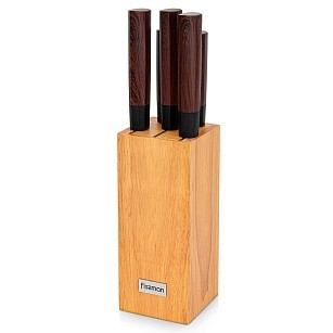 Набір ножів Fissman 6 предметів SOLVEIG у дерев'яній підставці 420J2 сталь (2718)