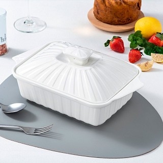 Прямоугольная форма для запекания Fissman 25х19х13 см / 1,6 л с крышкой фарфор цена за шт (14173)