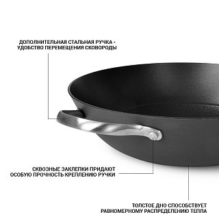 Cковородка Fissman вок MELITA 30x8 см со стеклянной крышкой (4003)
